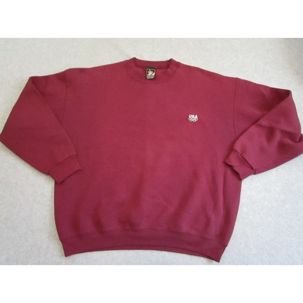 Vintage Olympic Sweater Mens XL Maroon JCPenney USA‎ Rings Embroidered 90s Red